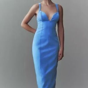 BHLDN Sage Sweetheart Stretch Crepe Midi Dress in Sky Blue